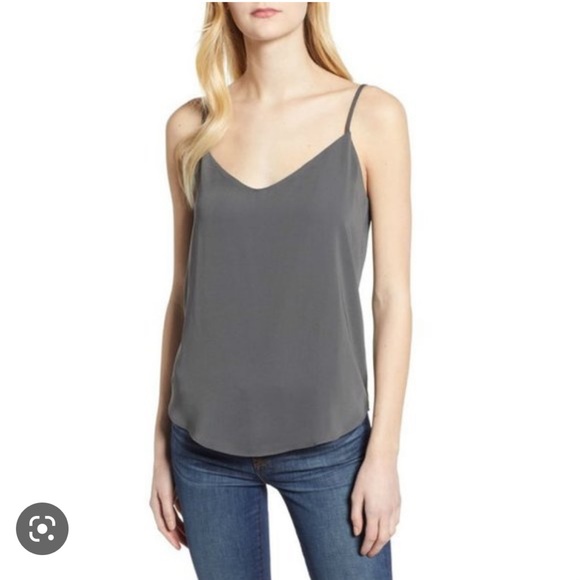 J Crew 00 Slate Grey Silky V-Neck Camisole with Adjustable Spaghetti Straps - Picture 1 of 5